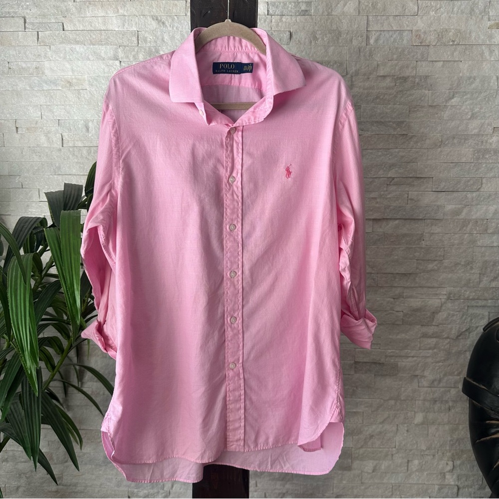 POLO Ralph Lauren Pink Houndstooth Plaid Button Down Size 16 1/2